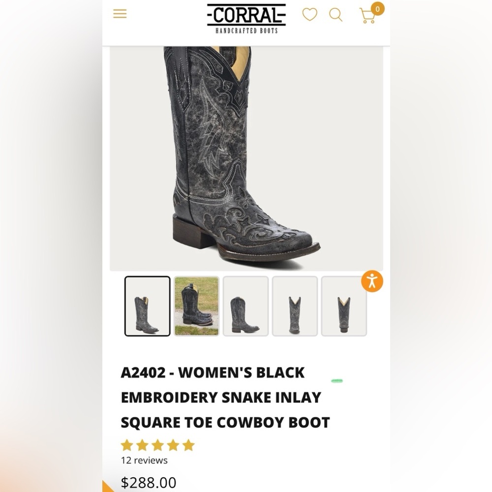 NWT A2402 -WOMEN'S BLACK EMBROIDERY
SNAKE INLAY SQUARE TOE COWBOY BOOT 
SZ 7.5M